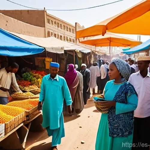소말릴란드에서의 일자리 구하기 - **Prompt:** A vibrant, bustling outdoor market scene in Hargeisa, Somaliland, showcasing the local e...