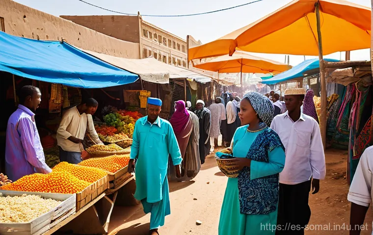 소말릴란드에서의 일자리 구하기 - **Prompt:** A vibrant, bustling outdoor market scene in Hargeisa, Somaliland, showcasing the local e...