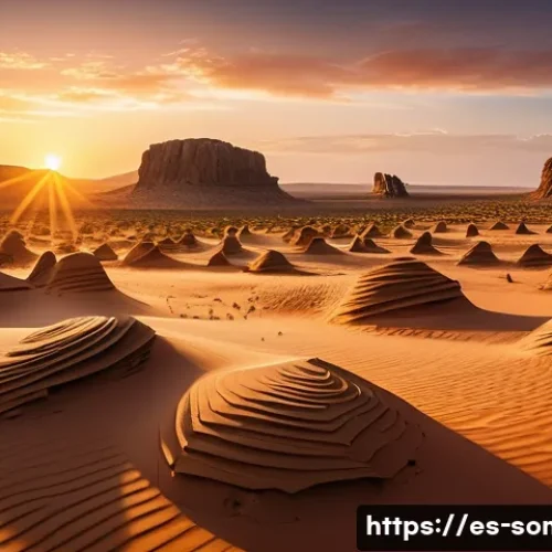 소말릴란드 사막 투어 - A vast Somaliland desert landscape at sunset featuring unique natural rock formations resembling int...