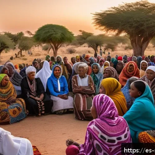 소말릴란드의 소수 민족 - A vibrant community gathering in Somaliland, showcasing an elder storyteller surrounded by attentive...