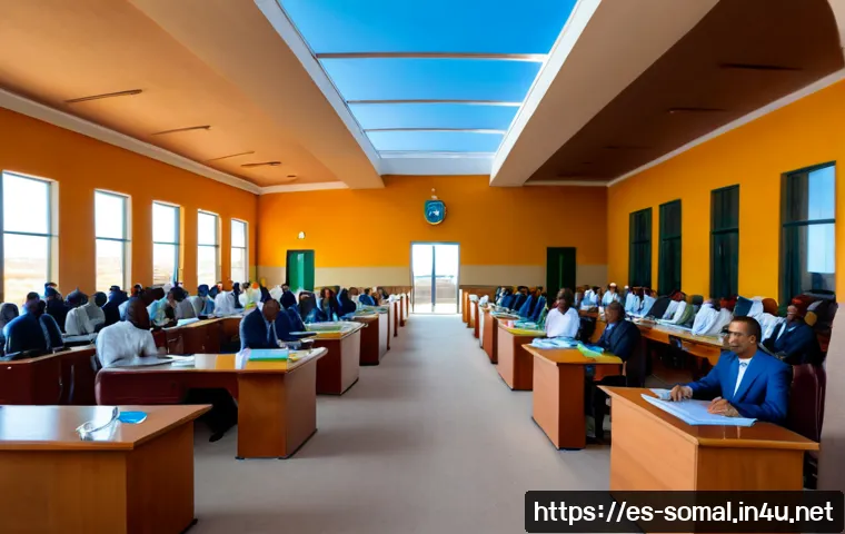 Home 17 소말릴란드의 국제 회의 유치 - Photorealistic wide-angle view of a modern international conference hall in Hargeisa, Somaliland, wi...